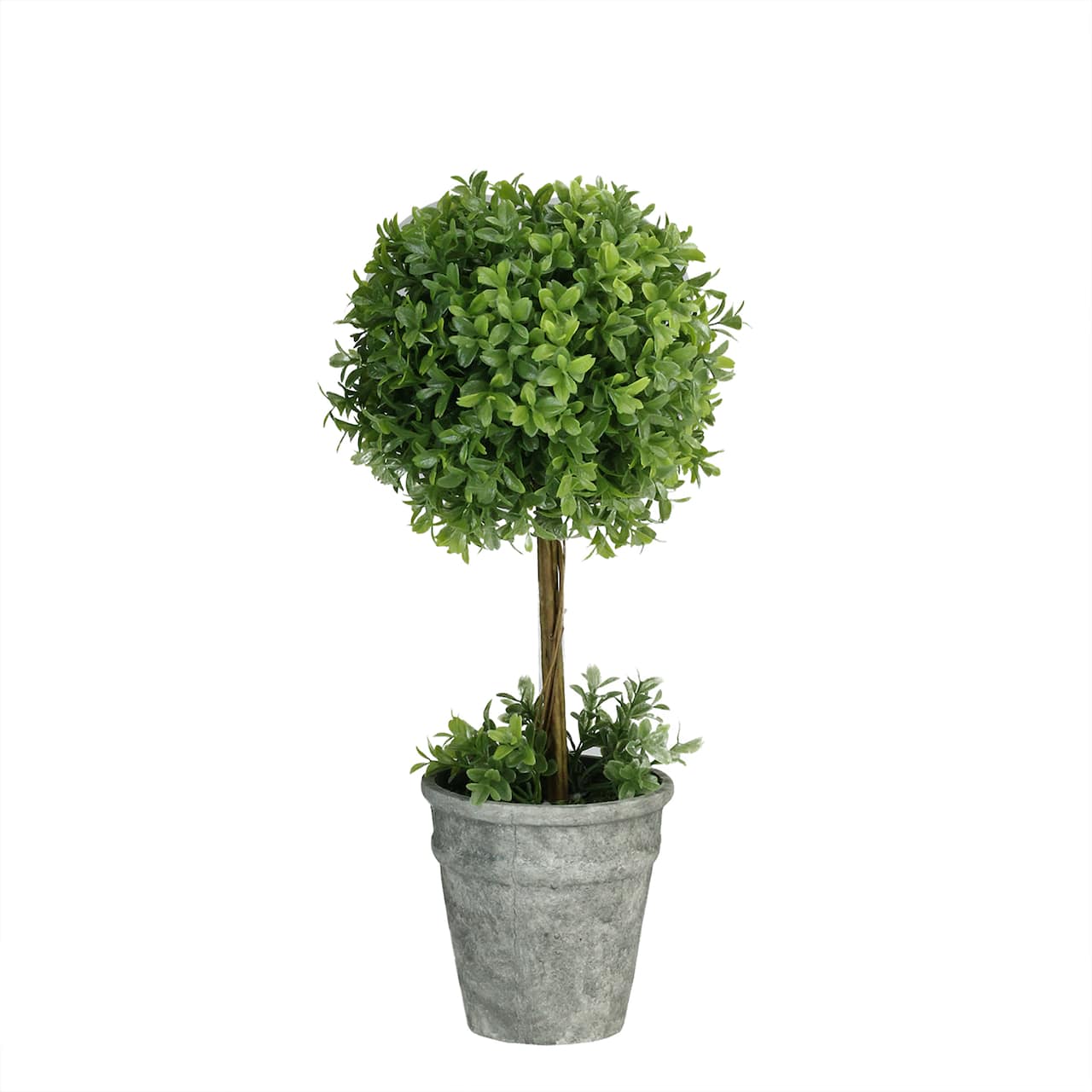 17&#x22; Green Artificial Boxwood Topiary in Distressed Paper Mache Pot